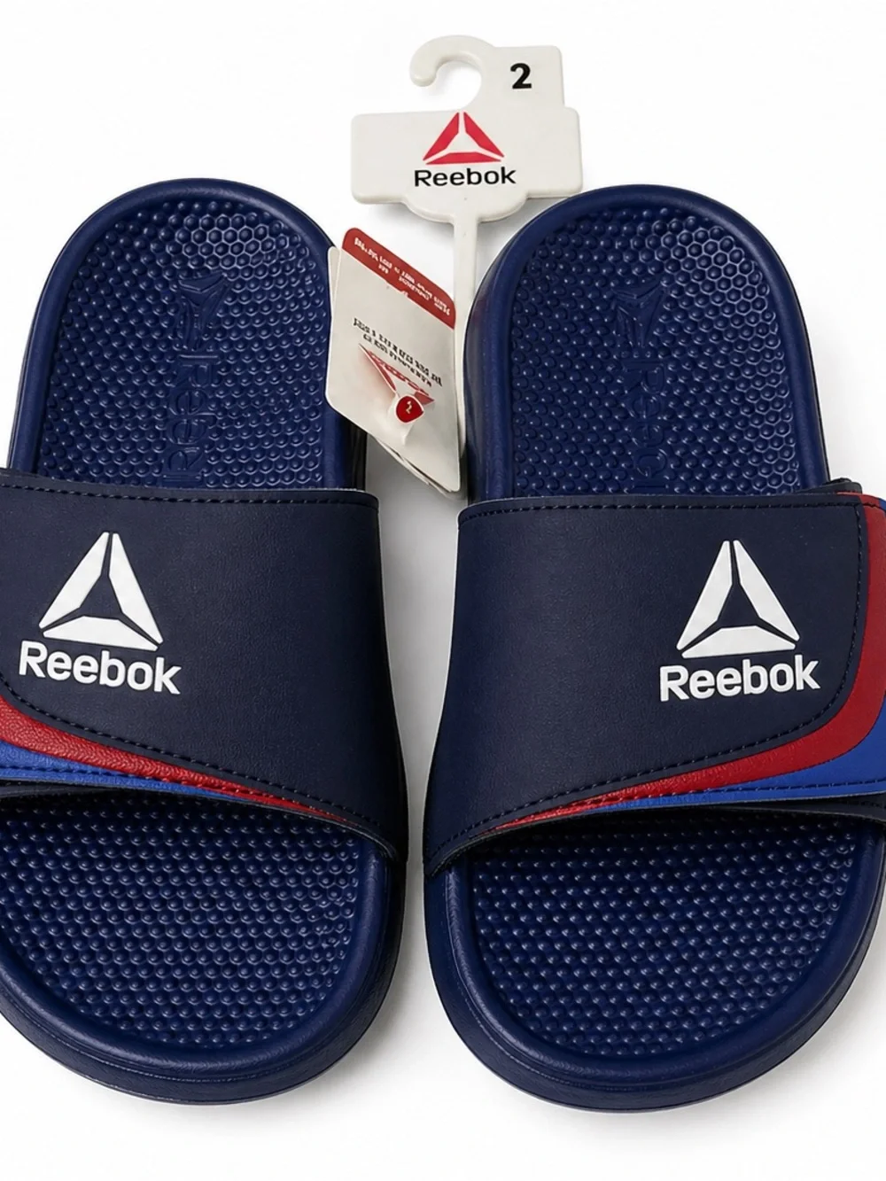 Reebok Kids Navy Slide Sandals Size 2 • Adjustable Strap Comfort Slip-On Shoes